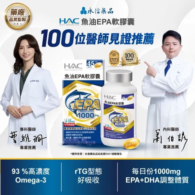 【永信藥品】魚油EPA軟膠囊90粒(世界品質金獎/ 特級金獎/ 快樂魚油/ rTG /超臨界萃取/海洋之友認證)