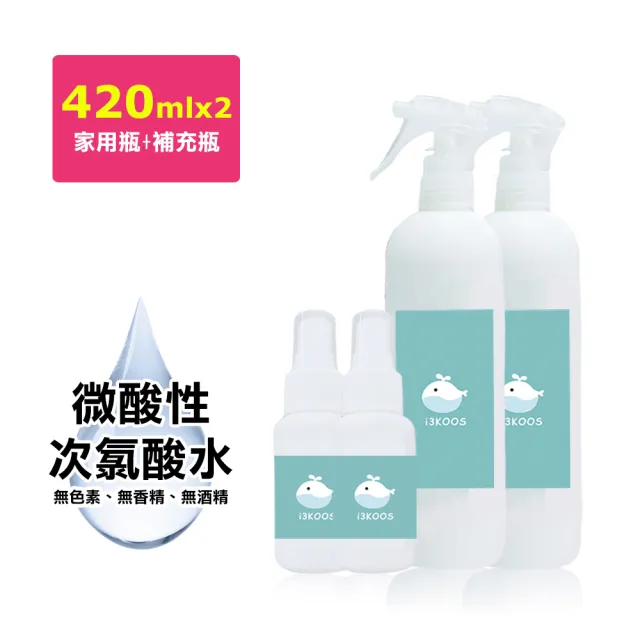 【i3KOOS】微酸性次氯酸水-噴霧家用瓶2瓶+噴霧隨身瓶2瓶