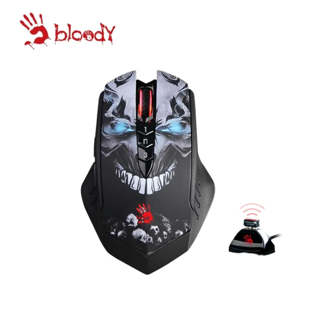 【A4 Bloody 雙飛燕】R80光微動鋰充無線電競滑鼠_鬼臉(已激活/附接收器加贈USB充電線)