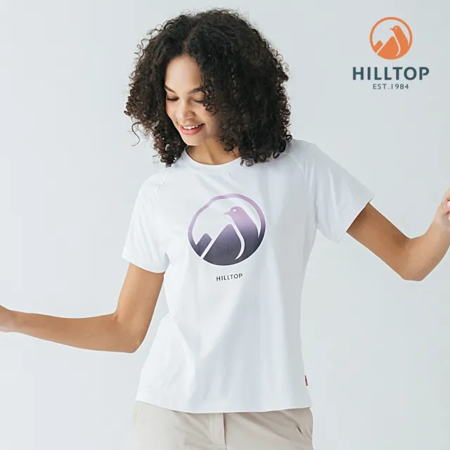 【Hilltop 山頂鳥】Polygiene抗菌吸濕快乾抗UV彈性LOGO印花T恤 女款 白｜PS04XFQ0ECB0