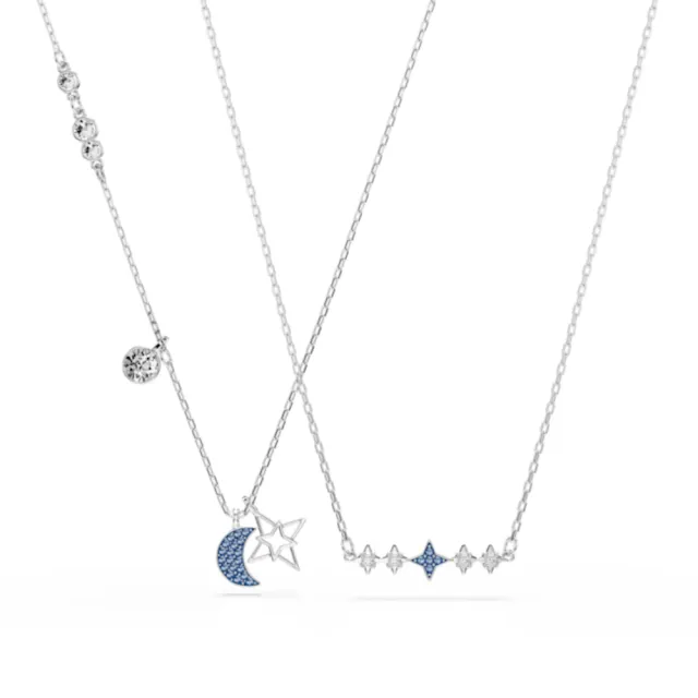 【SWAROVSKI 施華洛世奇】官方直營 Symbolica 月亮星星項鏈 圓形切割 藍色 鍍白金色 | 5754380