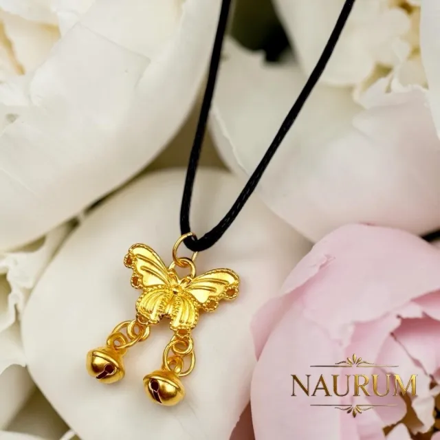 (NAURUM)黃金墜飾蝶舞金鈴0.13錢附贈皮繩