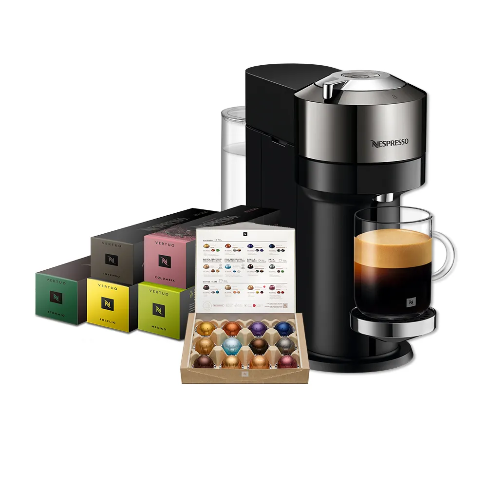 【Nespresso】Vertuo Next尊爵款膠囊咖啡機_奢華銀 送禮 入厝 全自動咖啡機(晨間美式50顆組)