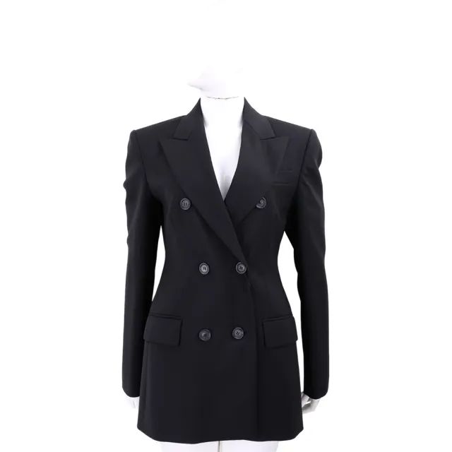【MaxMara】SPORTMAX ADAMO 大衣 雙排釦翻領黑色純羊毛修身西裝外套(義大利精品時裝)