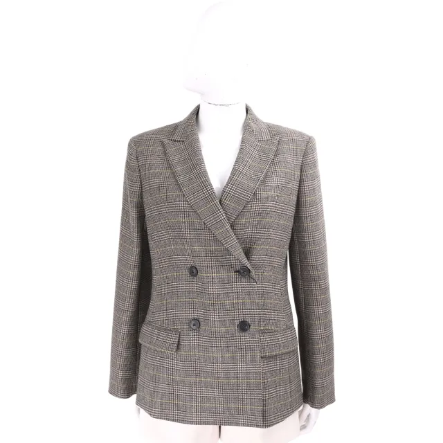 【MaxMara】WEEKEND GIOVE 羊毛微墊肩 咖啡色巴達維亞格紋雙排扣西裝外套(義大利精品時裝)