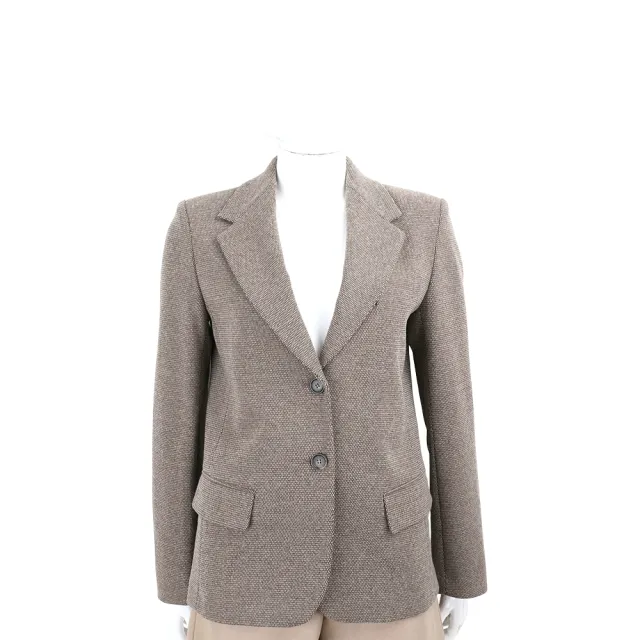【MaxMara】WEEKEND DILLY 羊毛混紡微墊肩 咖啡色織紋雙領西裝外套(義大利精品時裝)