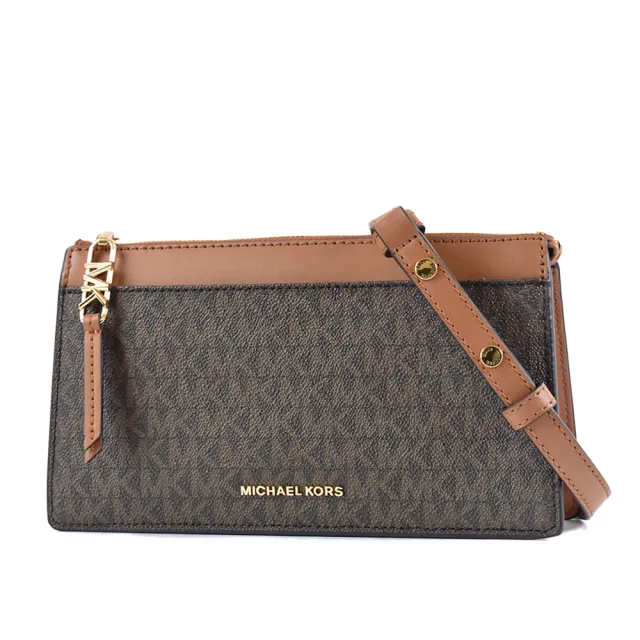 【Michael Kors】專櫃款 Empire 緹花LOGO防刮拉鍊肩背/斜背二用包-咖啡色