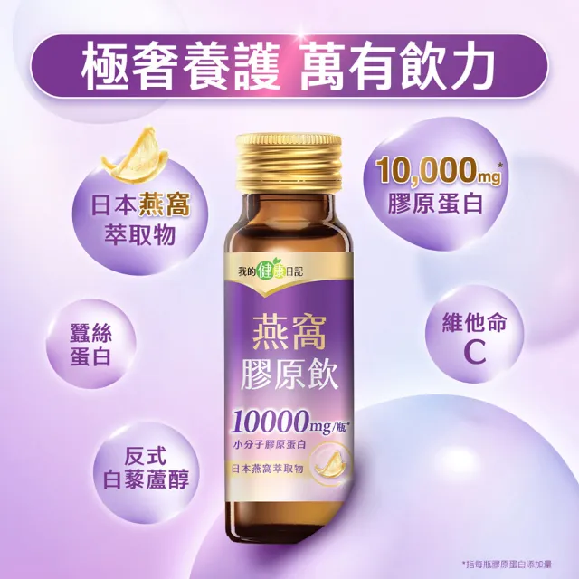 【我的健康日記】膠原飲3款任選(蜂王48入、燕窩48入 、冰晶40入)(10000毫克小分子膠原蛋白)