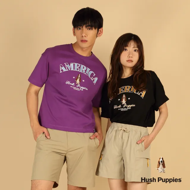 【Hush Puppies】男女共穿 T恤 涼感經典美式風刺繡狗寬版T恤 (黑色 / 63211802)