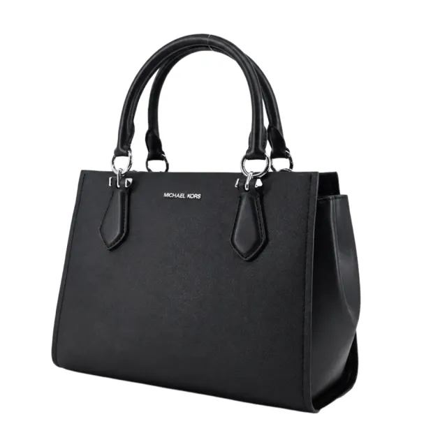 【Michael Kors】MARILYN 素面防刮皮革手提/斜背兩用包-中/黑