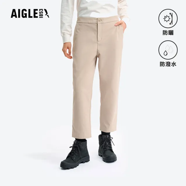 【AIGLE】女 抗UV防潑七分褲|AG-5P275A186 杏色(女褲 防曬 抗UV 防潑水褲 機能褲 休閒褲 七分褲)