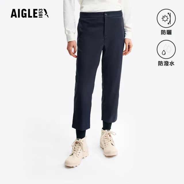 【AIGLE】女 抗UV防潑七分褲|AG-5P275A057 深藍(女褲 防曬 抗UV 防潑水褲 機能褲 休閒褲 七分褲)
