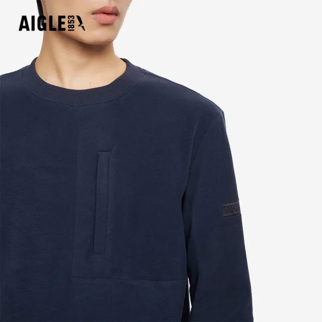 【AIGLE】男 刷毛保暖T恤｜AG-5A135A057 深藍(男長袖上衣 男T恤 保暖上衣 刷毛衣)
