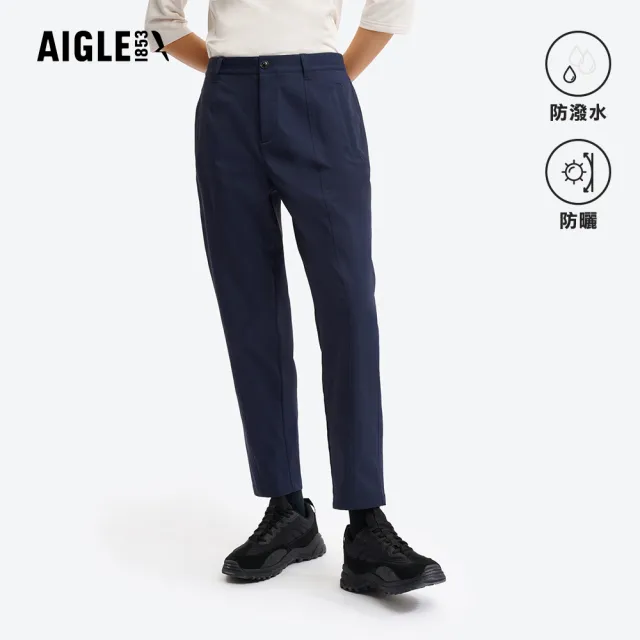 【AIGLE】女 抗UV防潑九分褲|AG-5A269A057 深藍(女褲 防曬 抗UV 防潑水褲 機能褲 休閒褲 九分褲)