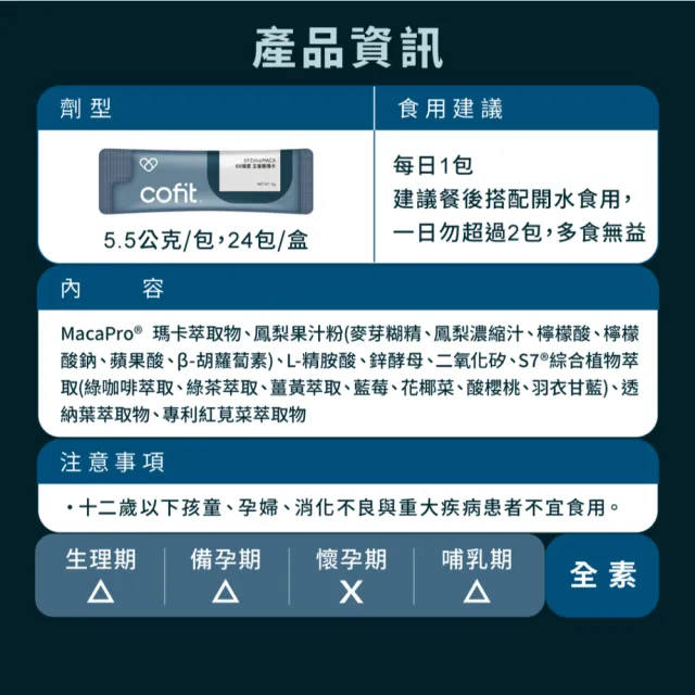 【Cofit】6X極濃王者黑瑪卡2500mg+韓國精胺酸 增強體力 全素(24包/盒)5入組