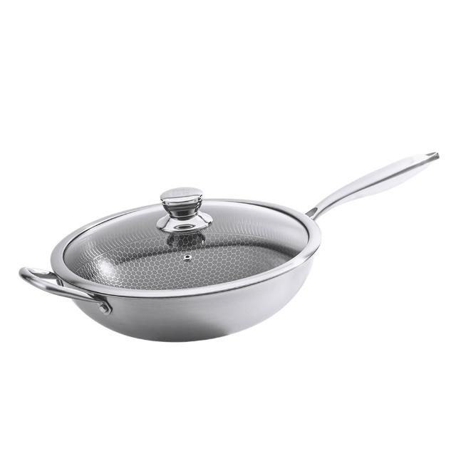 【CookPower 鍋寶】七層壓鑄不沾鍋316不鏽鋼蜂巢炒鍋32CM-含蓋(IH/電磁爐適用)