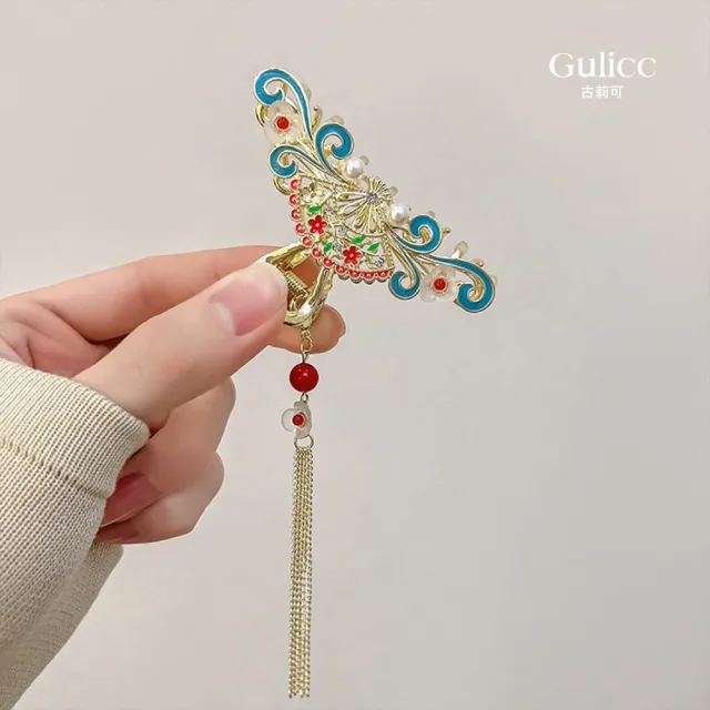 【Gulicc 古莉可】髮夾 中國風 珍珠流蘇 古典抓夾(99購物節 生日 髮飾 頭飾 鯊魚夾 抓夾 禮物)