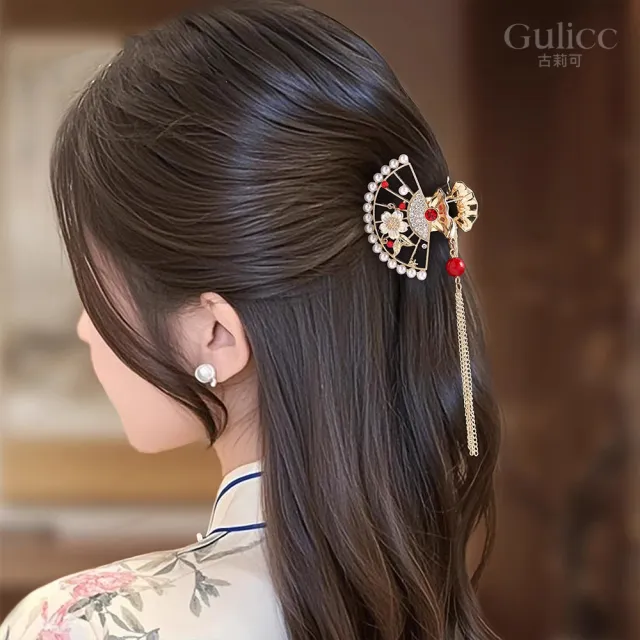 【Gulicc 古莉可】髮夾 中國風 珍珠流蘇 古典抓夾(雙11 生日 髮飾 頭飾 鯊魚夾 抓夾 禮物)