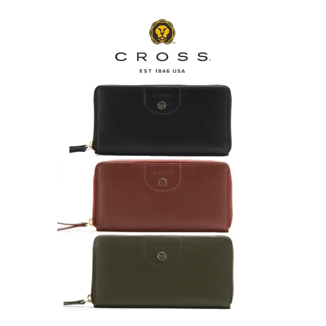【CROSS】多品牌 限量1折 頂級小牛皮拉鍊長夾皮夾 全新專櫃展示品(買一送一好禮 送禮盒提袋)