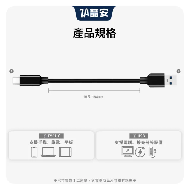 【ZA 喆安】USB3.2 Gen2 10G Type-C充電線1.5m USB-A to Type-C傳輸線 適用iPhone17/16/筆電/手機快充線