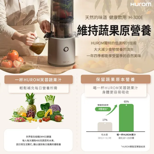 【HUROM】智能慢磨蔬果機 果汁機 酵素機(H-300E-DBBC03/TG/鐵灰色)