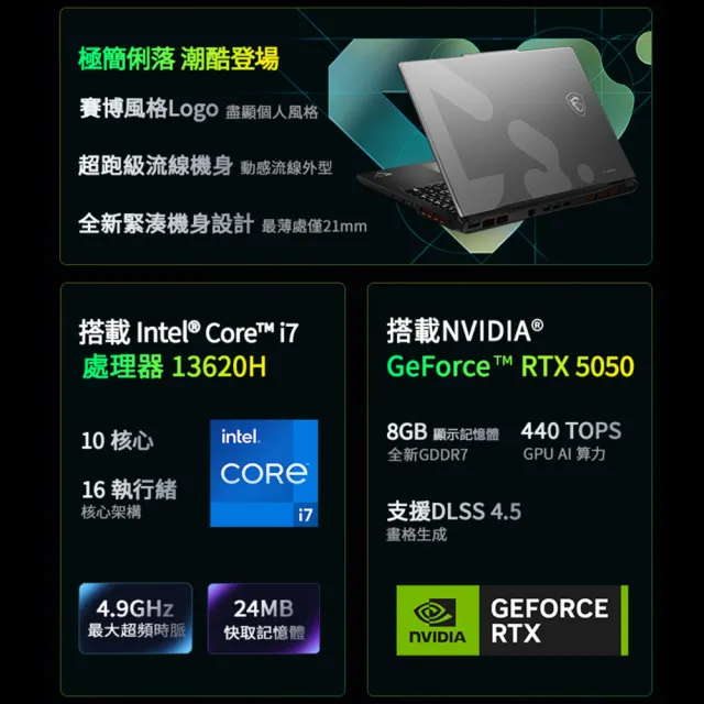 【MSI 微星】15.6吋 i7 RTX5050電競筆電(Cyborg 15 Max/i7-13620H/16G/512G SSD/W11/C13WE-054TW)