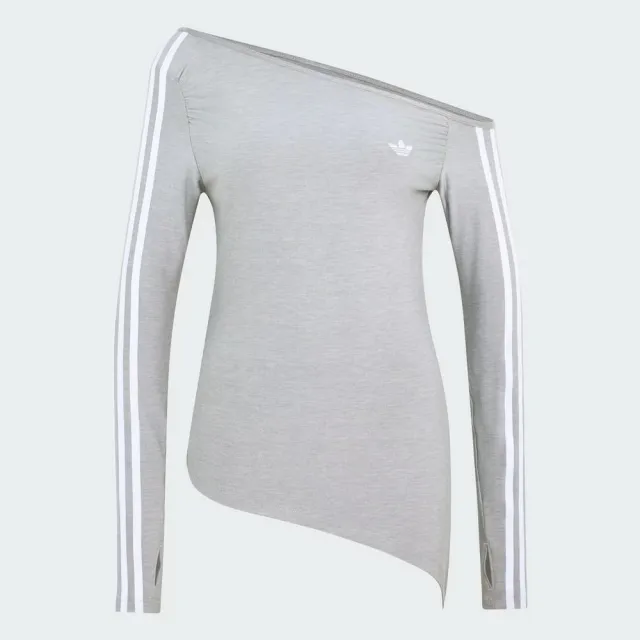 【adidas 愛迪達】斜肩長袖上衣 LE8311 女款ORIGINALS緊身單肩T恤 灰色