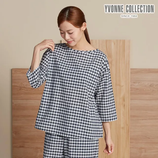 【YVONNE 以旺傢飾】皺皺格七分袖上衣-丈青