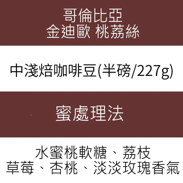 【木子家咖啡】哥倫比亞｜金迪歐 桃荔絲 蜜處理 淺中焙　單品咖啡豆(半磅/包、PROBAT烘豆機)