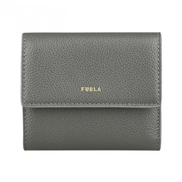 【FURLA 芙拉】FURLA精品粒面小牛皮短夾按釦折疊款(灰)