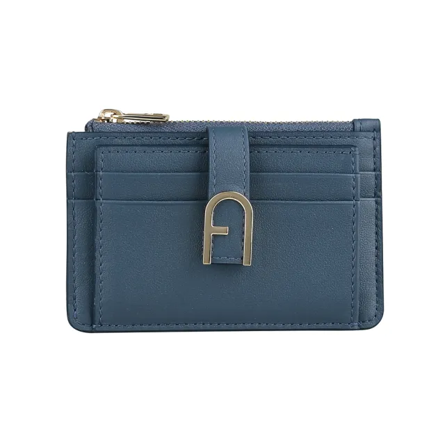 【FURLA 芙拉】FURLA精品粒面小牛皮拉鍊零錢卡夾(藍)