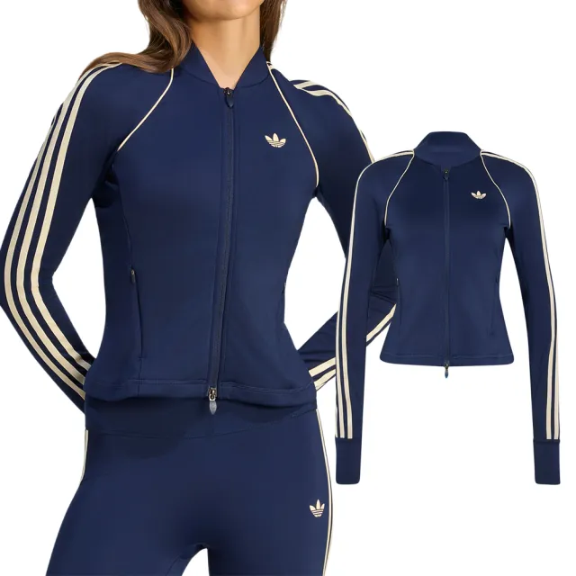 【adidas 愛迪達】Adidas Og Sp Midlay 女款 藍色 修身 雙向拉鍊 拇指開孔 夾克 外套 KU3687