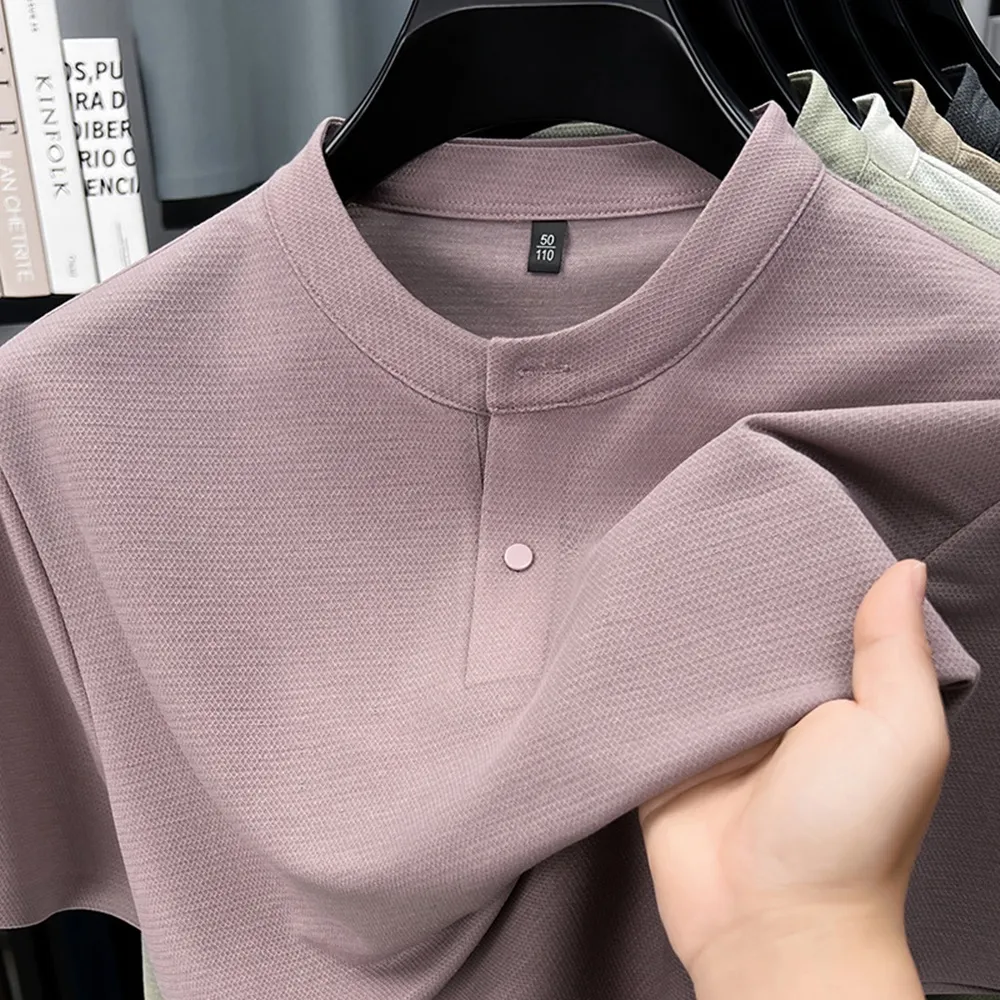 【巴黎精品】現貨+預購男T恤圓領短袖上衣高彈力男裝高爾夫球衫冰絲涼感亞麻透氣男襯衫6色p174ng27