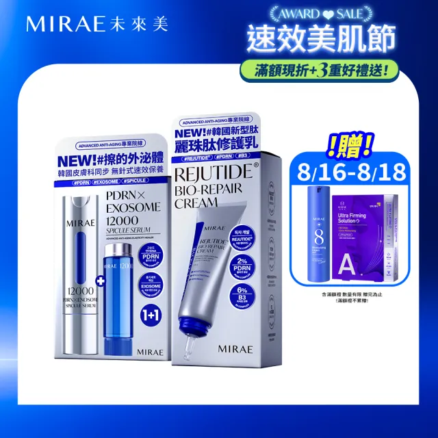 【MIRAE 未來美】專業院線韓國PDRN+牛奶外泌體新生精華+韓國PDRN麗珠肽修護新生乳