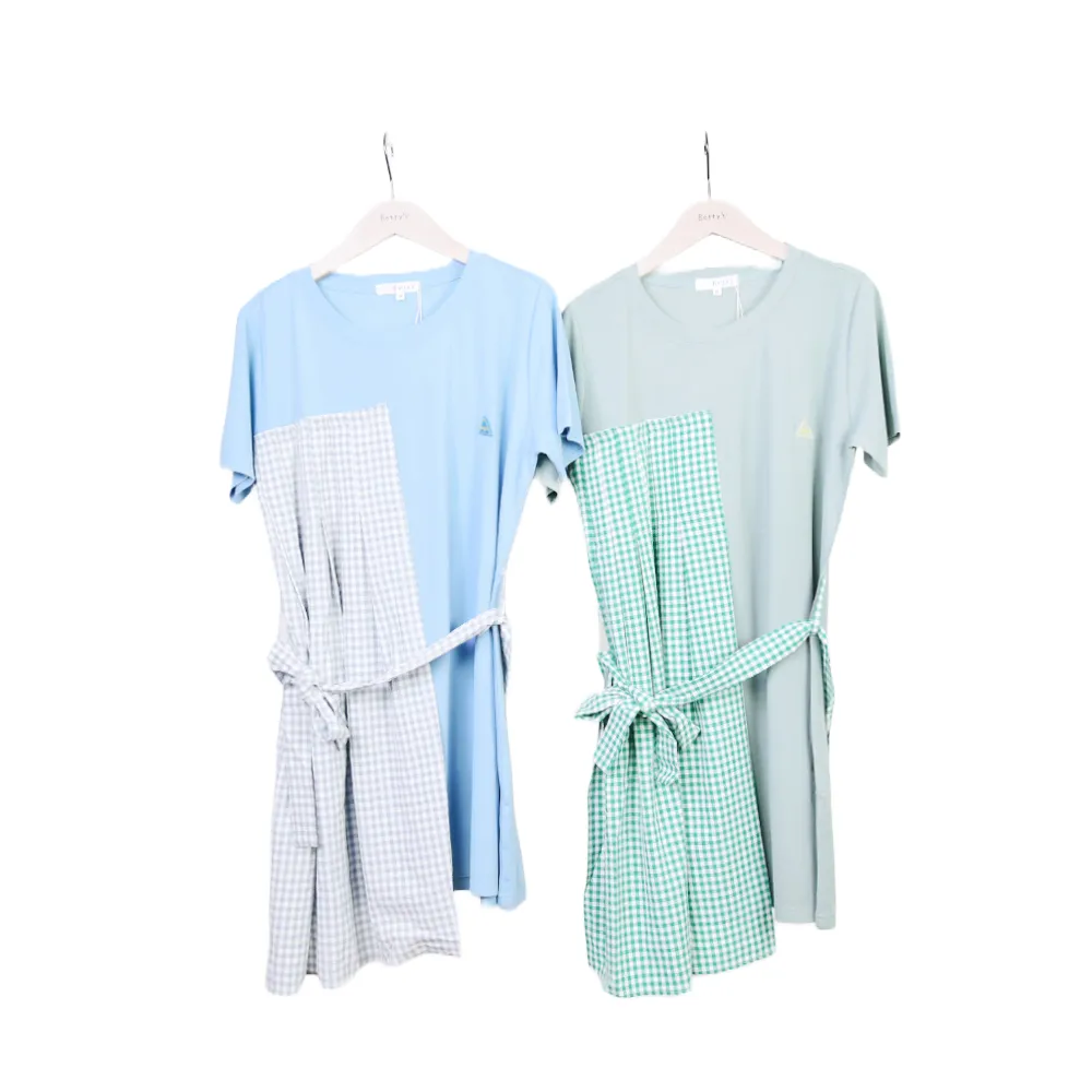【betty’s 貝蒂思】出清品  格紋拼接打摺長版上衣(綠色)