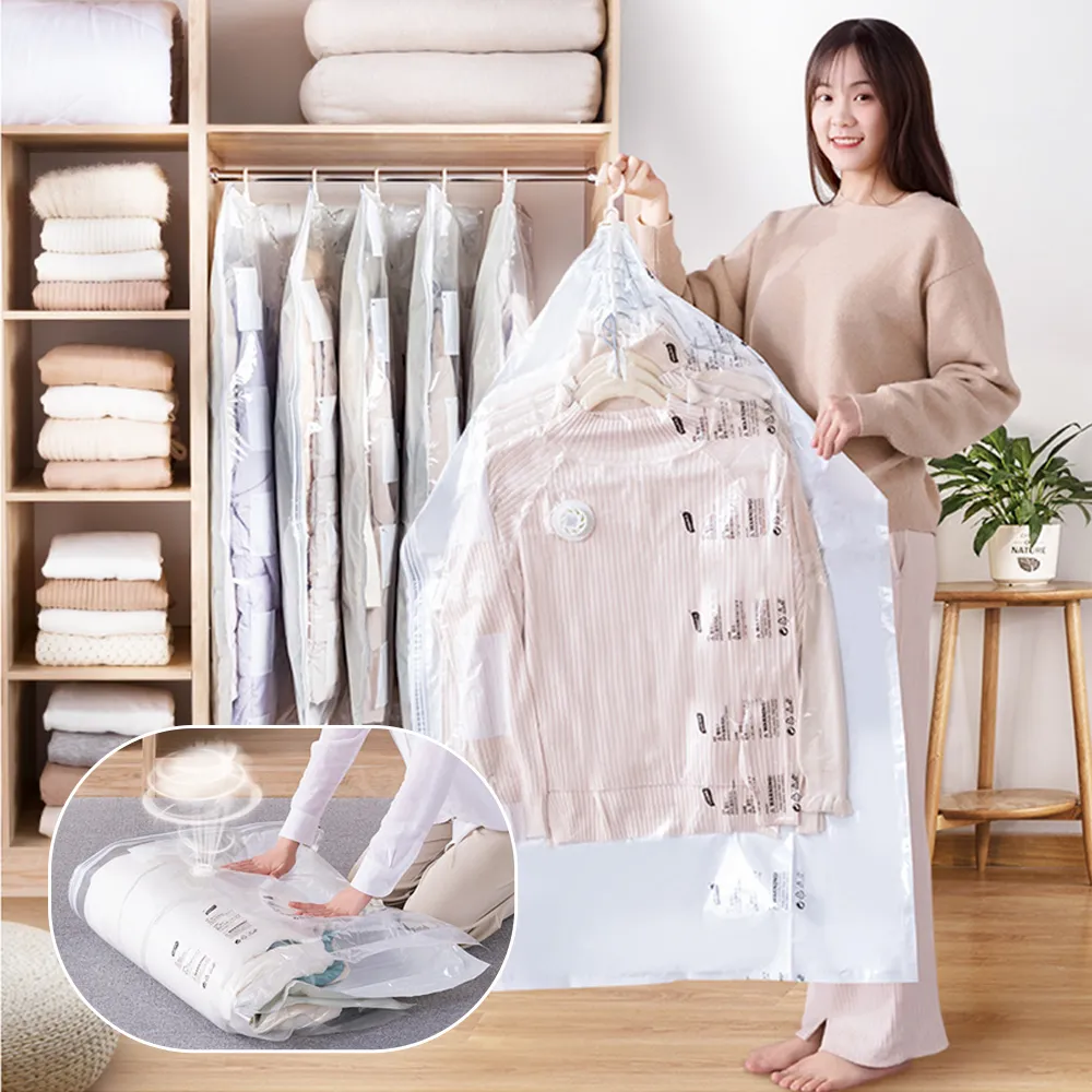 【太力TAI LI 2入組】垂掛式免抽氣真空衣服防塵套 西裝大衣壓縮收納袋 真空衣物防塵套(旋風氣閥帶氣道)