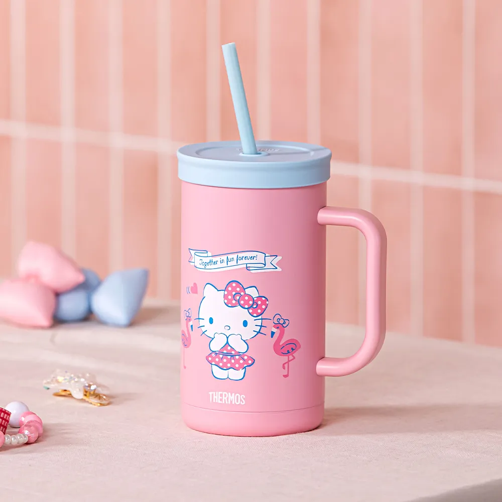 【THERMOS 膳魔師】HelloKitty可進洗碗機不鏽鋼真空吸管杯720ml(TKHA-720KT-SS)