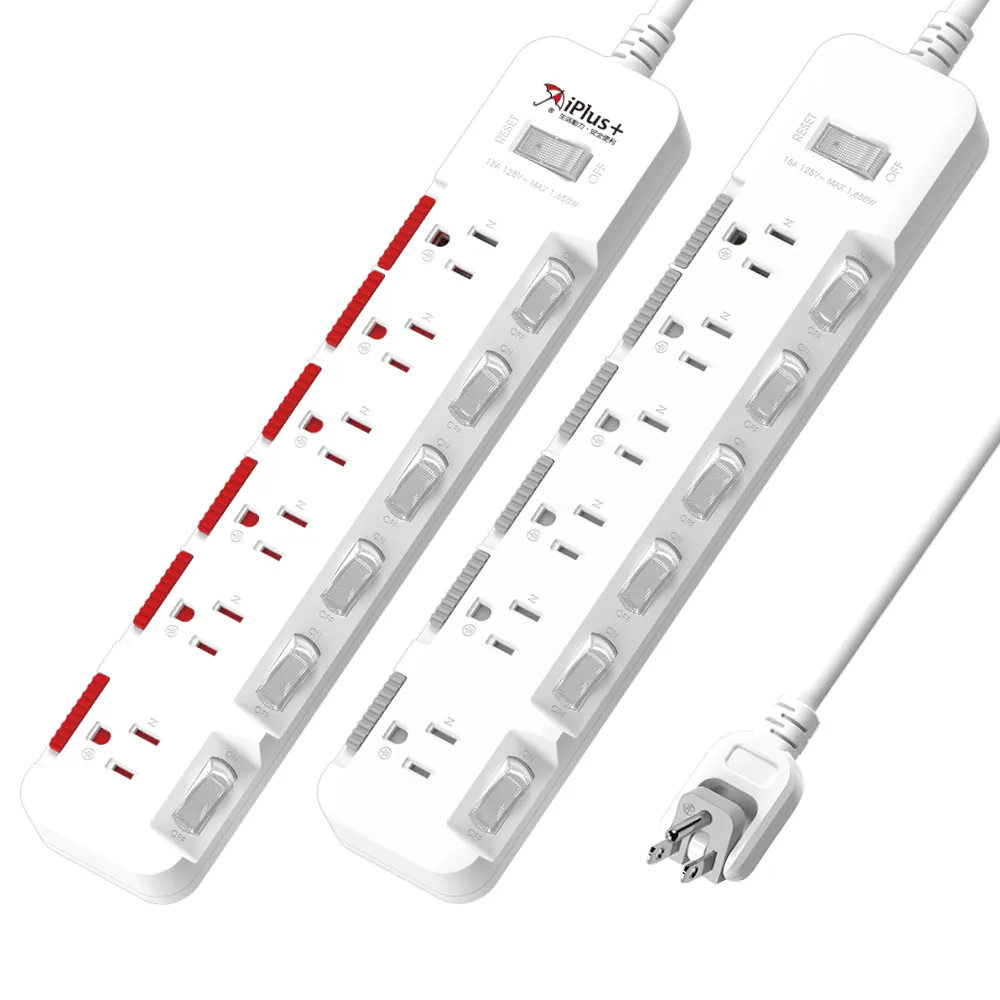 【iPlus+ 保護傘】7開6插3P防塵抗雷擊旋轉插頭延長線4.5M(PU-3767S 斜面開關.台灣製.防火)