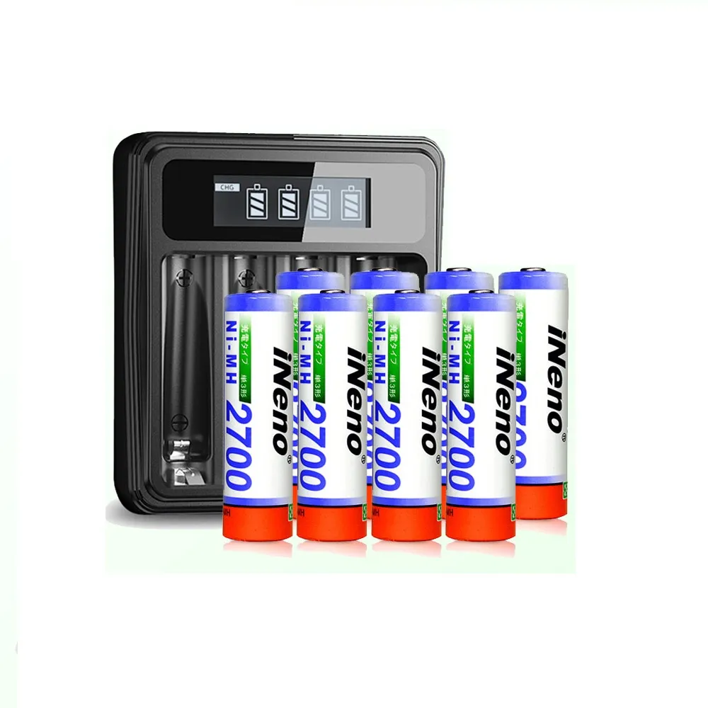 【iNeno】3號 超大容量 鎳氫 充電電池 2700mAh 8顆入+鎳氫電池液晶充電器