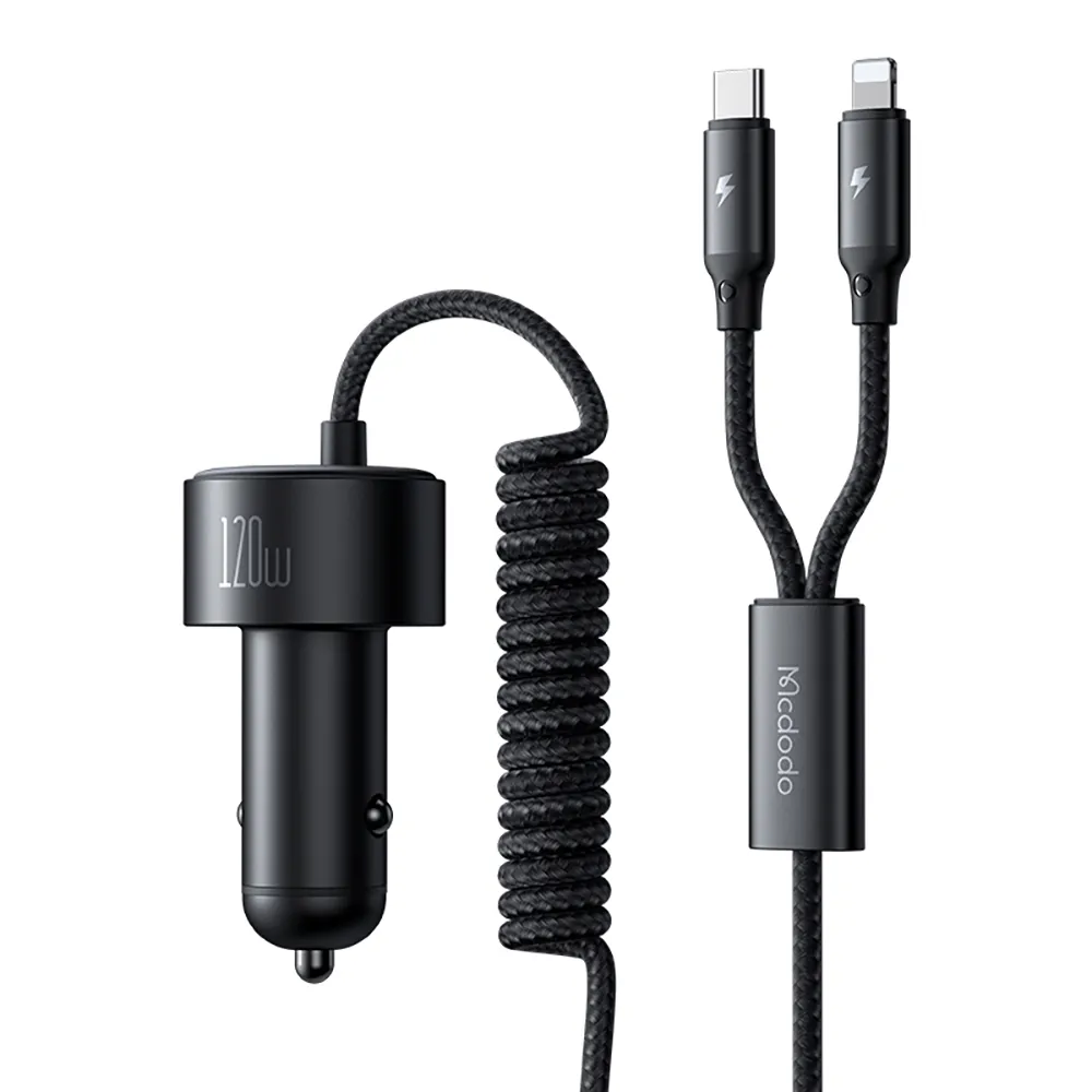 【Mcdodo麥多多】CC037 120W USB-A+USBC+C線+L線四合一彈簧數據線車載充電器