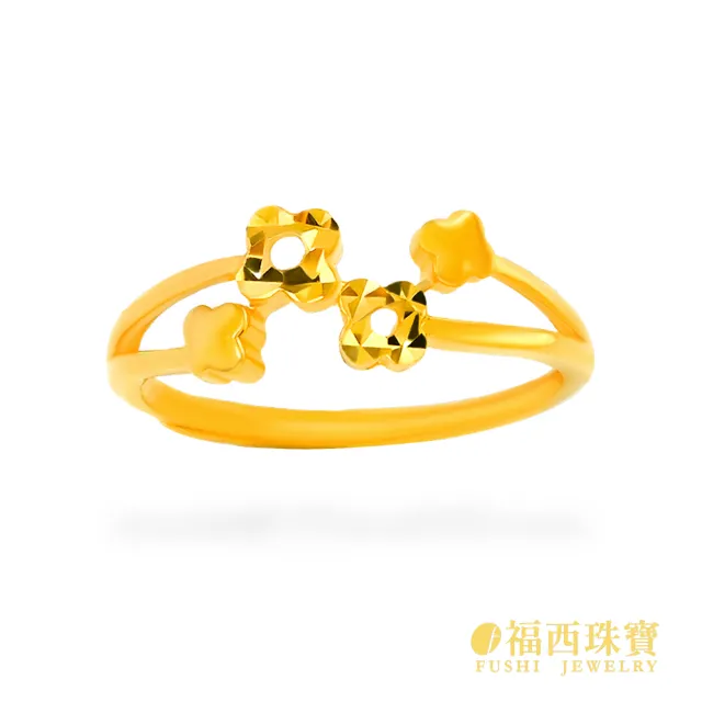 【福西珠寶】黃金戒指 花現幸運女戒 幸運草×小花雙排設計 閃亮精緻光感 (金重0.65錢正負0.03錢)