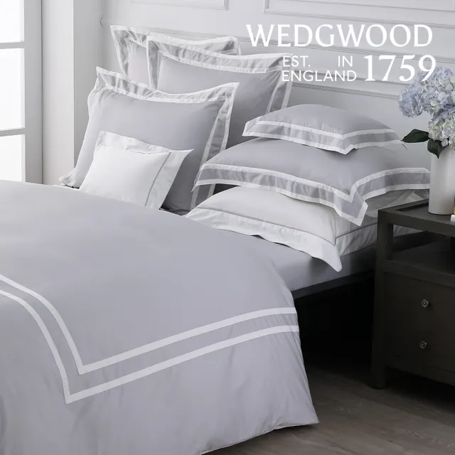 【WEDGWOOD】500織長纖棉 紐曼Bi-Color簡約被套枕套三件組 加大任選(百貨款)
