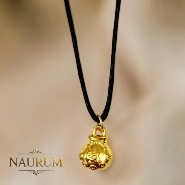 (NAURUM)黃金墜飾聚財金福袋0.08錢附贈皮繩