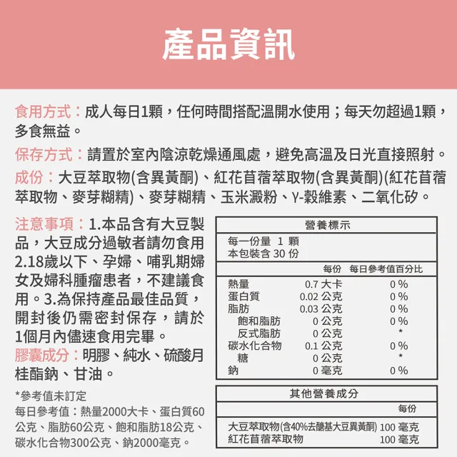【FJ 豐傑生醫】大豆異黃酮+紅花苜蓿-30顆/袋x5入(熟齡女性調理ｘ營養補給)