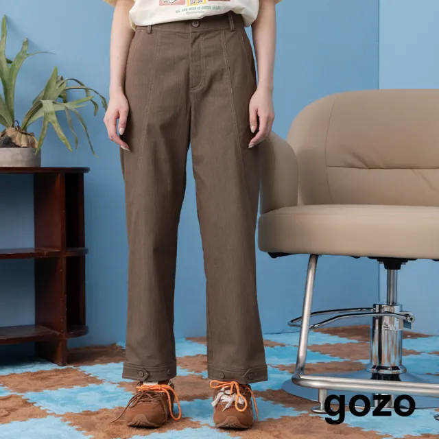 【gozo】水洗紋理褲口調節直筒男友褲(黑色/深咖)