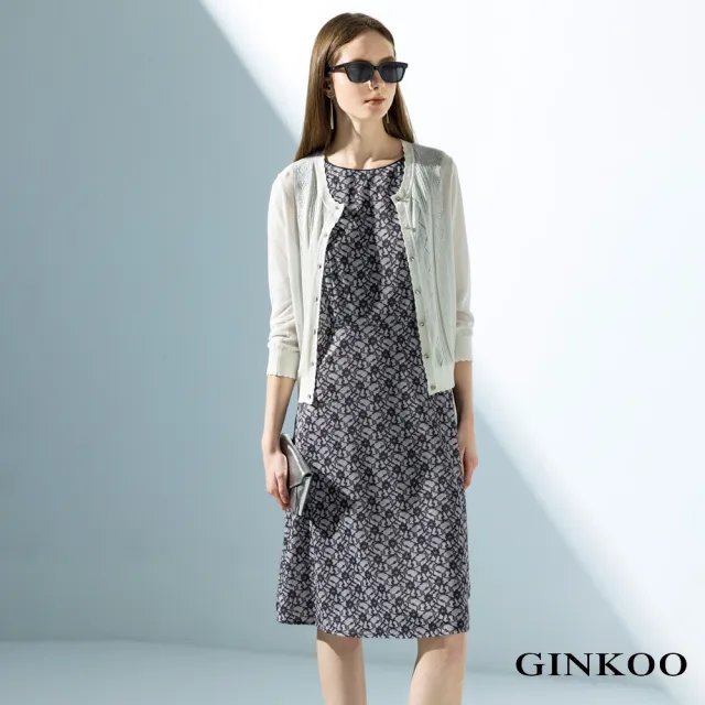 【GINKOO 俊克】領出芽蕾絲印花洋裝