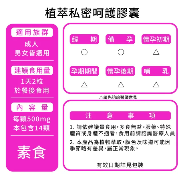 【Puriginal Life 昂萃】植萃私密呵護膠囊 輕量包3包組(共42顆 女性私密保健/蔓越莓/甘露糖)