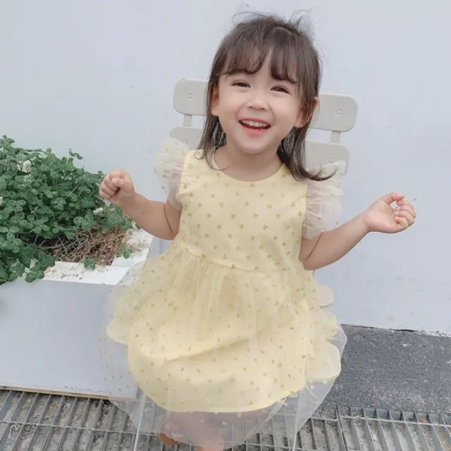 【橘魔法】亮片燙金小飛袖棉紗紗裙洋裝 女童 禮服 兒童 童裝 連身裙 澎澎裙 連身洋裝 連衣裙