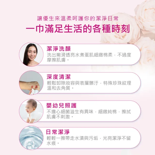 【US BABY 優生】香氛純棉洗臉巾-珍珠紋特厚型(玫瑰PLUS) 70抽x12包