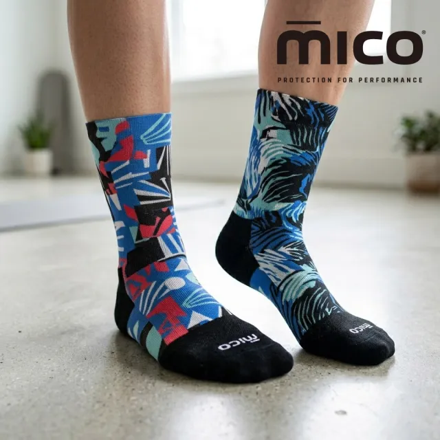 【MICO】不對稱印花輕量中筒自行車襪 排汗襪 (CA1340/962藍綠/M-XL)